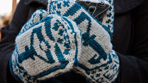 Close up of Key symbol on mittens